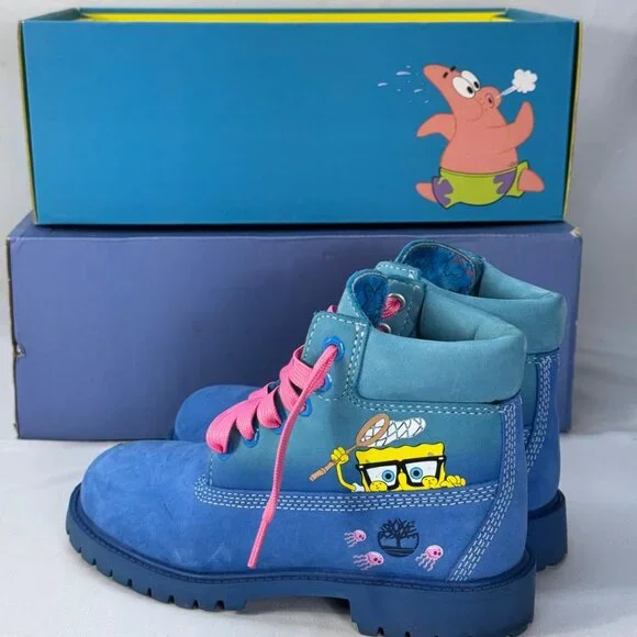 TIMBERLAND x SpongeBob 6 Inch Waterproof Nubuck Leather Boots Size 2 Youth